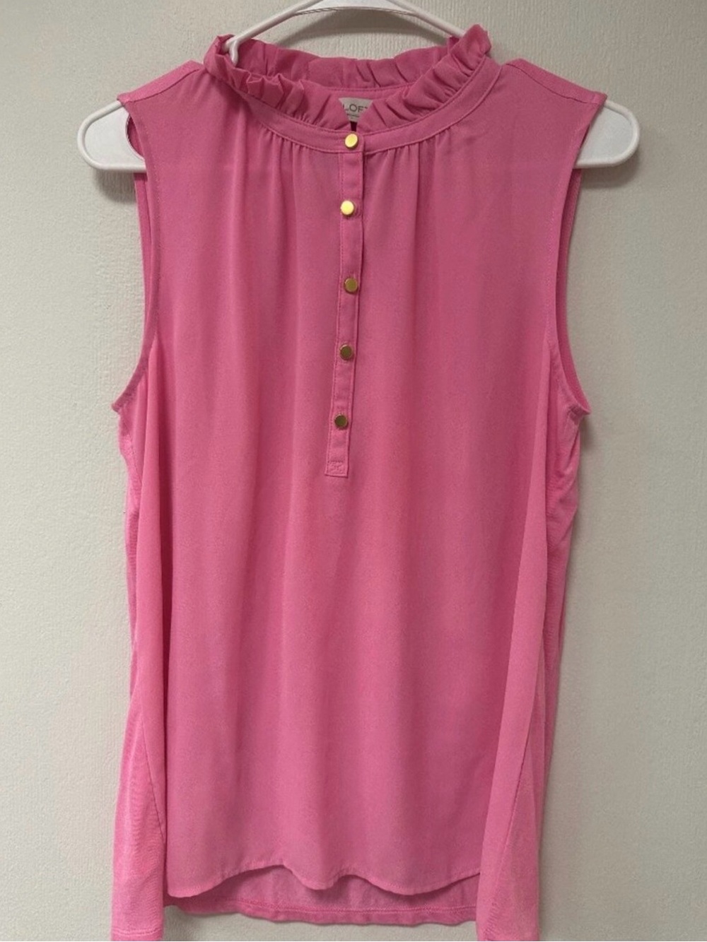 LOFT Sleeveless Ruffle Neck Blouse - Pink
